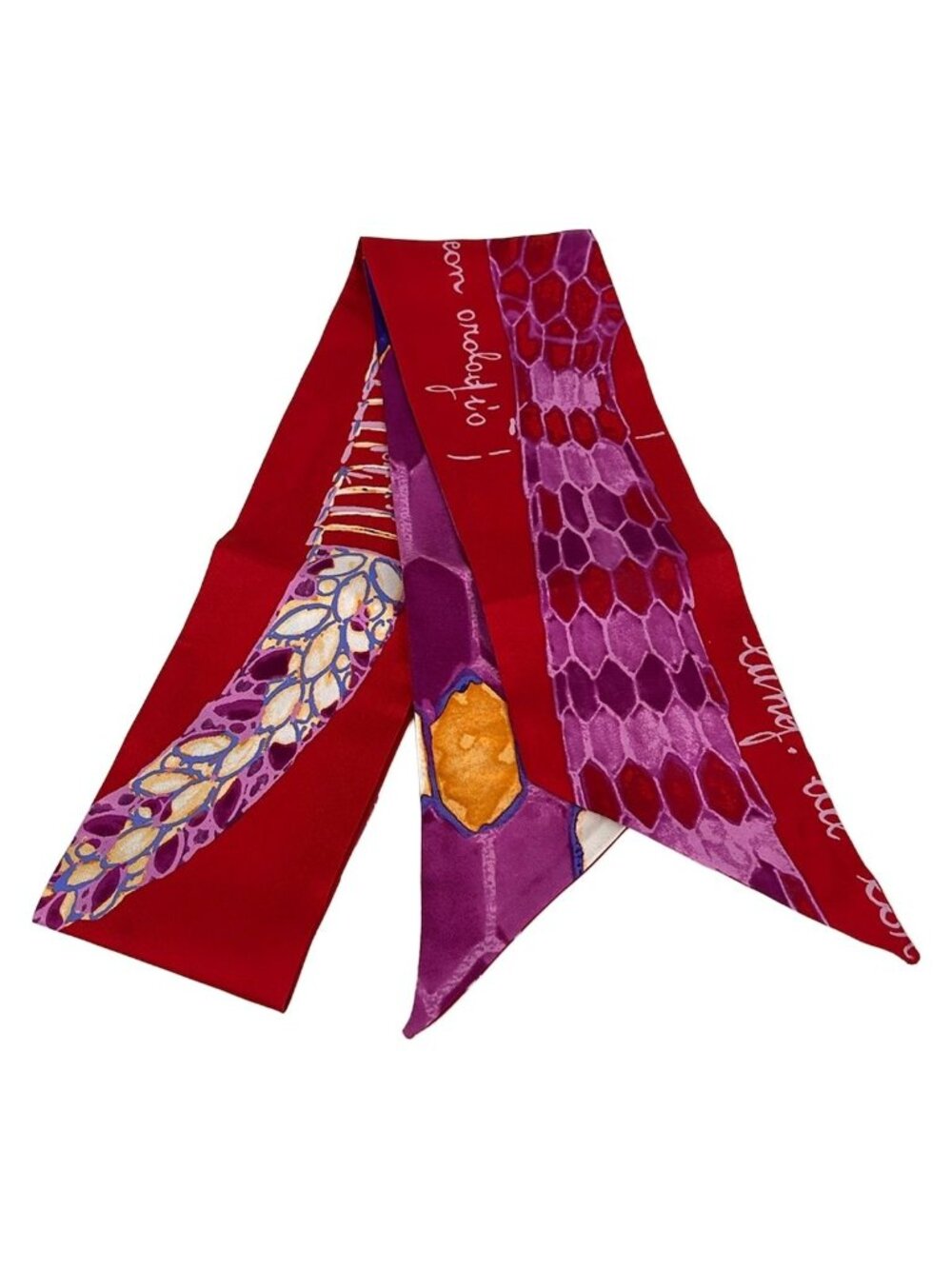 Bvlgari Scarf Red Purple Multi Ribbon Snake Pattern Silk